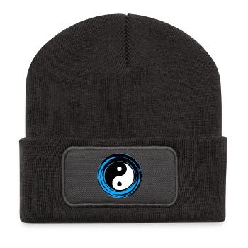 Yin-Yang Blau - Recycelte Patch Beanie - Dunkelgrau - Vorne