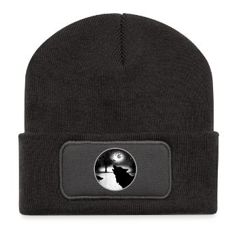 Loup pleurnasse la nuit à la pleine lune - Beanie recyclé à patch - charbon - Devant