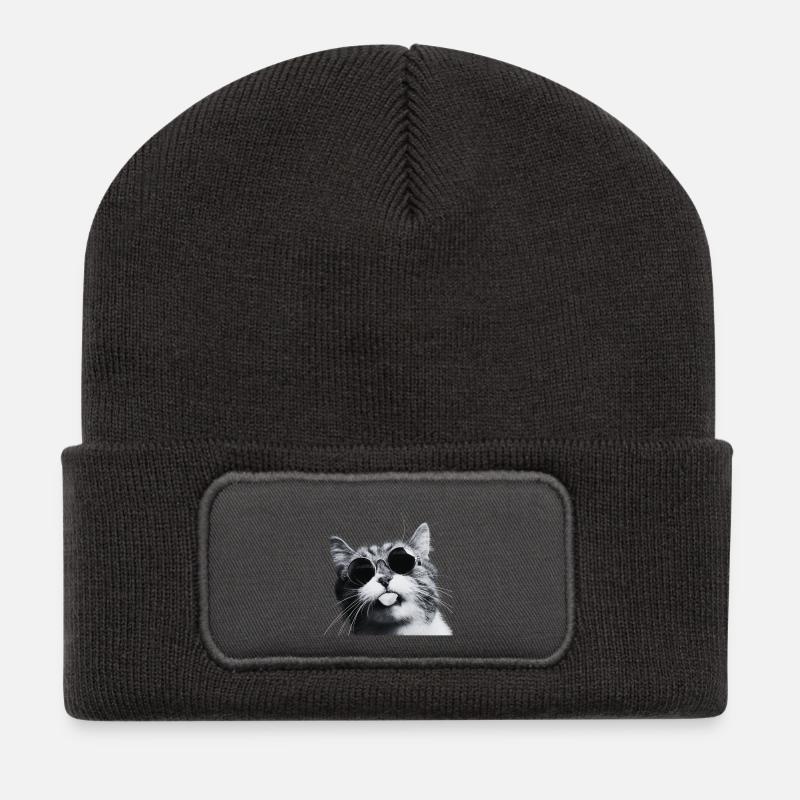 Chill Cat en lunettes de soleil rondes - Beanie recyclé à patch - charbon