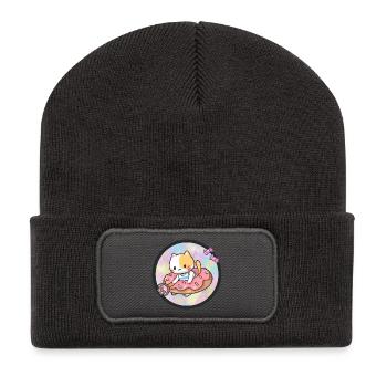 Kawaii chat avec des beignets et des bonbons - Beanie recyclé à patch - charbon - Devant