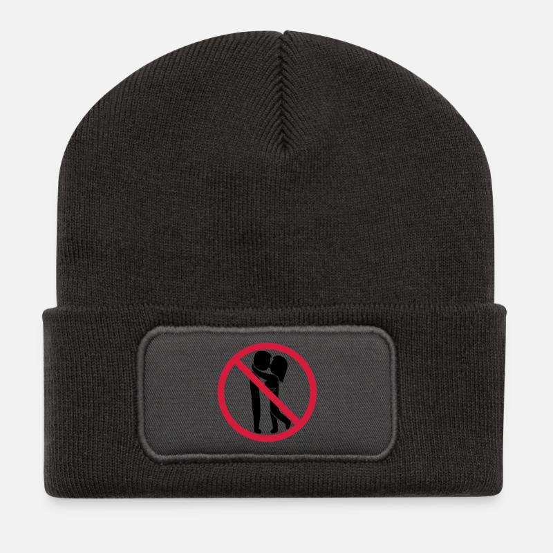 Küssen verboten Schild - Recycelte Patch Beanie - Dunkelgrau