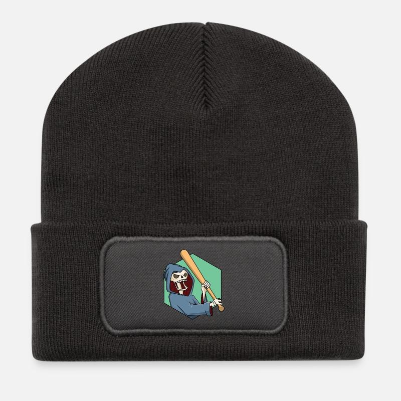 Sensenmann mit Baseballschläger - Recycelte Patch Beanie - Dunkelgrau