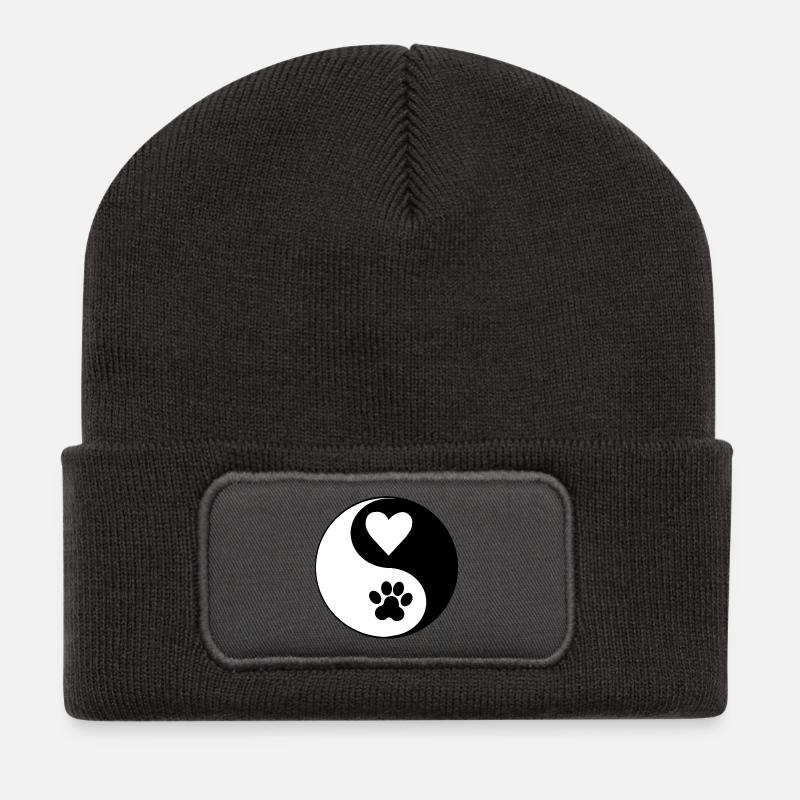 Design contrastant Heart Paws YinYang - Beanie recyclé à patch - charbon