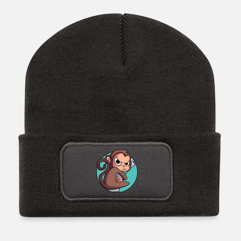 Äffchen auf die Palme gebracht - Recycelte Patch Beanie - Dunkelgrau