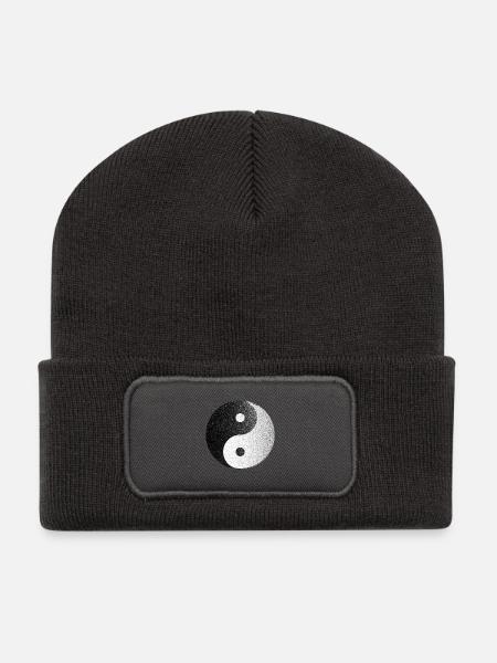 Textured Yin Yang Nebula - Recycelte Patch Beanie - Dunkelgrau