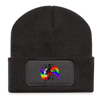 Piano music key with rainbow and music notes - Recycled Patch Beanie - dark grey - Front