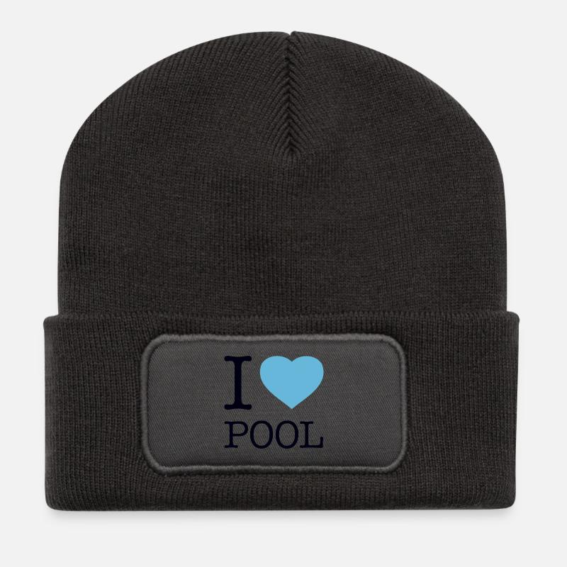 I LOVE POOL - Recycelte Patch Beanie - Dunkelgrau