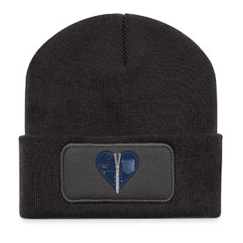 dunkles Herz im Jeans Look mit Reißverschluss - Recycelte Patch Beanie - Dunkelgrau - Vorne