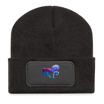 Cool Islandpferde Pferdeliebe Pferde Galopp - Recycelte Patch Beanie - Dunkelgrau - Vorne