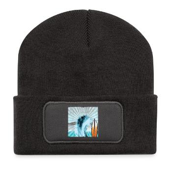 Surfer Wave Illustration - Recycled Patch Beanie - dark grey - Front