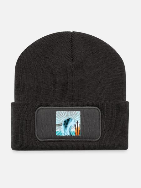 Surfer Welle Illustration - Recycelte Patch Beanie - Dunkelgrau
