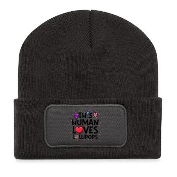 Naschkatzen Statement Süßigkeiten Bonbon - Recycelte Patch Beanie - Dunkelgrau - Vorne