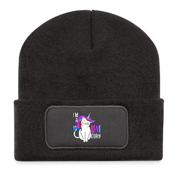 Einhorn Katze Geschenk - Recycelte Patch Beanie - Dunkelgrau - Vorne