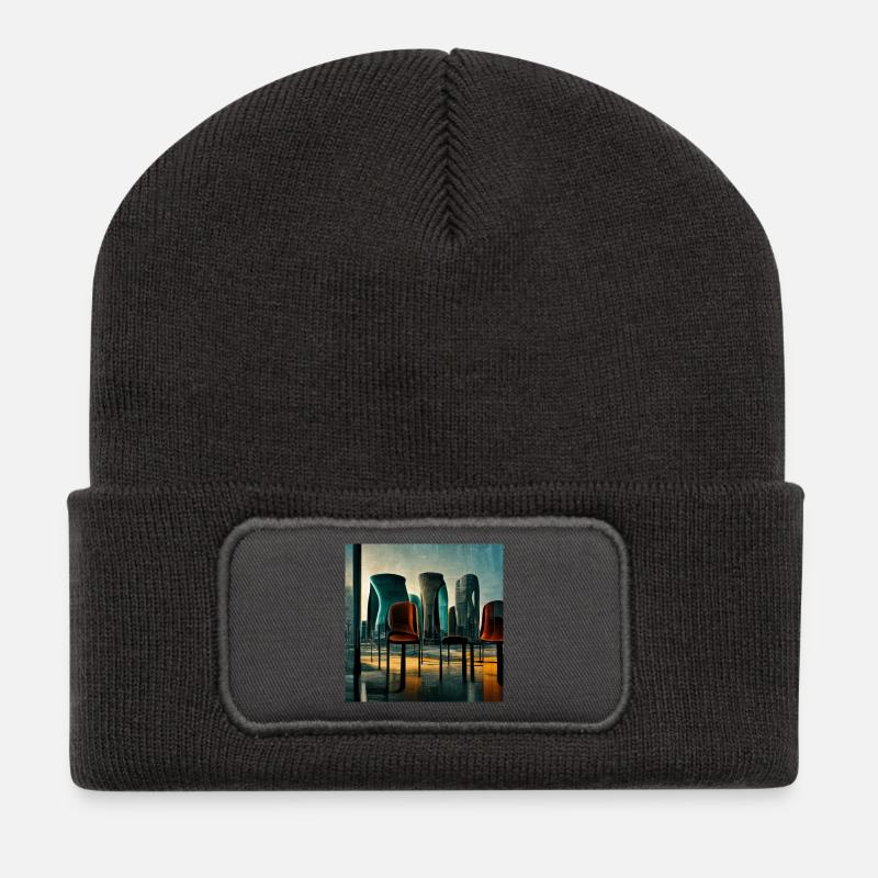 futuristische Stadtszene - Recycelte Patch Beanie - Dunkelgrau