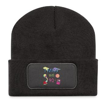 Nostalgisches 90er-Jahre-Thema - Recycelte Patch Beanie - Dunkelgrau - Vorne