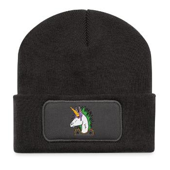 Licorne Punk - Beanie recyclé à patch - charbon - Devant