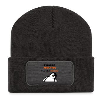Süß Pinguin Statement Zoo Tier Vogel - Recycelte Patch Beanie - Dunkelgrau - Vorne