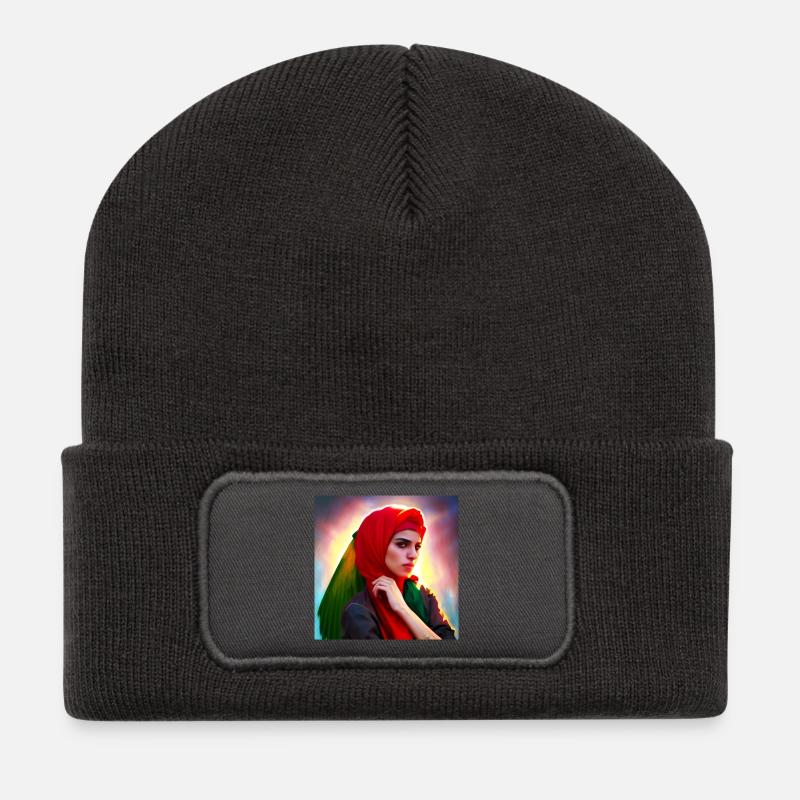 Arabische Frau Hijab Kunst - Recycelte Patch Beanie - Dunkelgrau