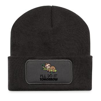 Faul Tier Faultier Schlafen Statement Dschungel - Recycelte Patch Beanie - Dunkelgrau - Vorne