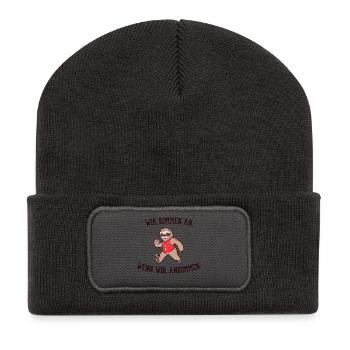 Faultier Tier säugetier Statement Schneckentempo - Recycelte Patch Beanie - Dunkelgrau - Vorne