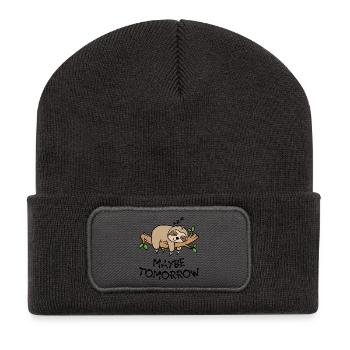 Tier Statement Faultier Dschungel Faul Schlafen - Recycelte Patch Beanie - Dunkelgrau - Vorne