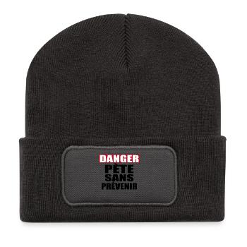 Danger Pète sans prévenir - Beanie recyclé à patch - charbon - Devant