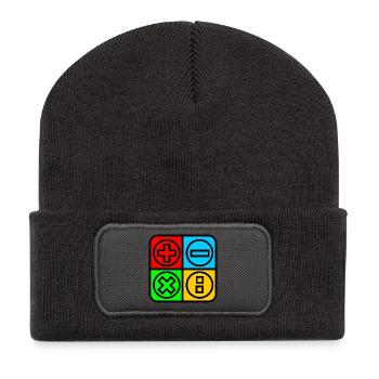 Calculate logo with four emblems color black outlined - Recycled Patch Beanie - dark grey - Front
