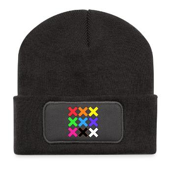 Bunte X Muster auf Schwarz Farben X - Recycelte Patch Beanie - Dunkelgrau - Vorne
