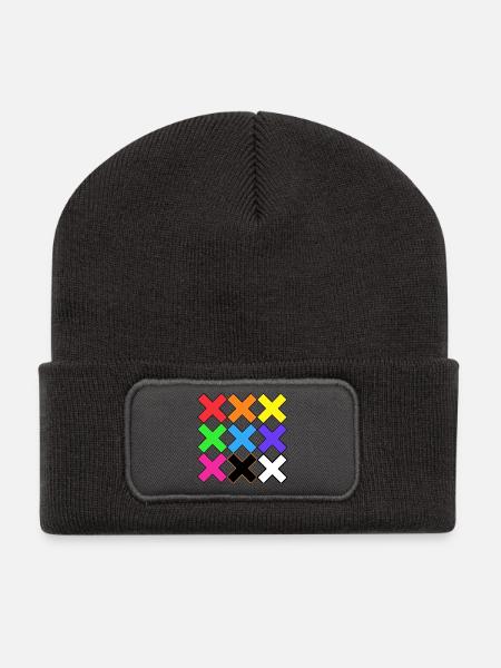 Bunte X Muster auf Schwarz Farben X - Recycelte Patch Beanie - Dunkelgrau