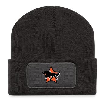 Hengst Galopp Islandpferde Cool Pferdenarr - Recycelte Patch Beanie - Dunkelgrau - Vorne