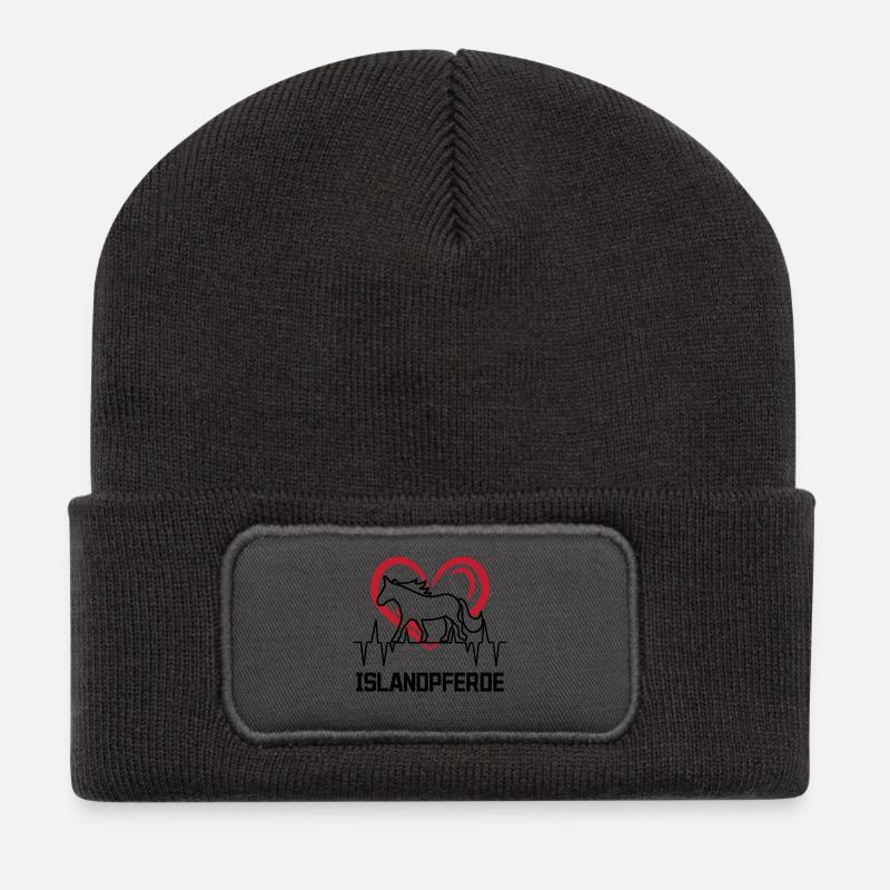 Pferdeliebe Herz Islandpferde Pferde Hengst - Recycelte Patch Beanie - Dunkelgrau