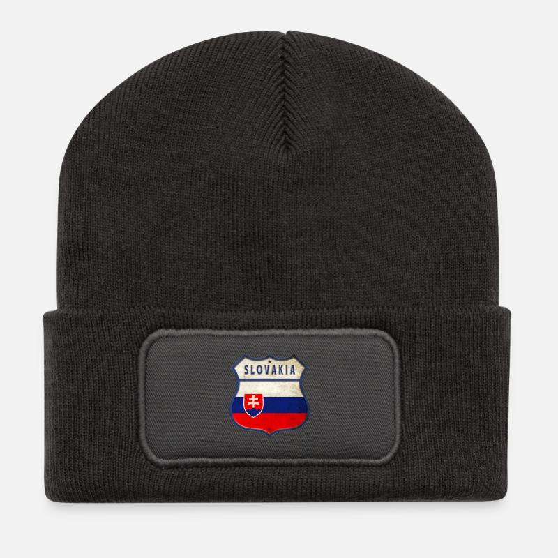 Slowakei Flaggen Wappen Design - Recycelte Patch Beanie - Dunkelgrau