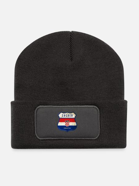 Zagreb Kroatien Flaggen Wappen Design - Recycelte Patch Beanie - Dunkelgrau