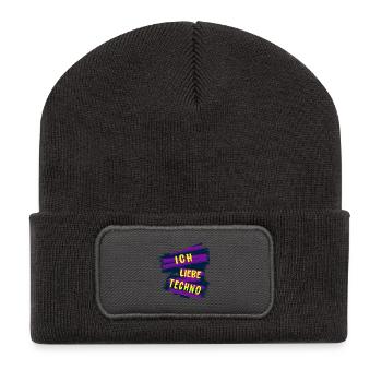 Ich liebe Techno - Recycelte Patch Beanie - Dunkelgrau - Vorne