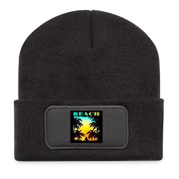 90s Retro Palms Hawaii Sunset - Beanie recyclé à patch - charbon - Devant