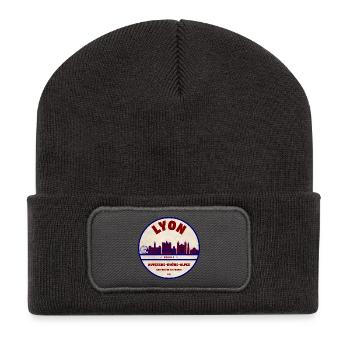 Lyon Skyline Vintage Abzeichen - Recycelte Patch Beanie - Dunkelgrau - Vorne