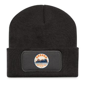 Ankara Herz Skyline Retro Badge - Recycelte Patch Beanie - Dunkelgrau - Vorne