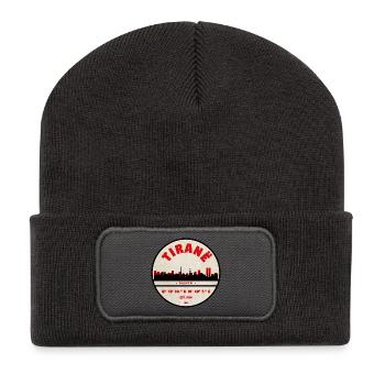 Tirana Skyline Vintage Stempel - Recycelte Patch Beanie - Dunkelgrau - Vorne