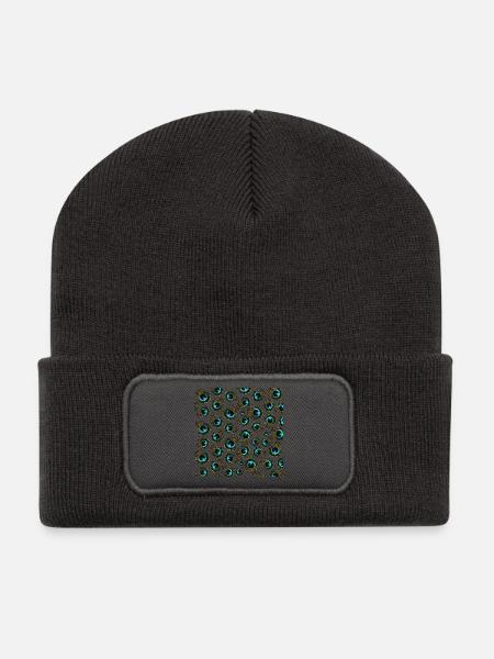 Pfauenfeder Muster Grafik  - Recycelte Patch Beanie - Dunkelgrau