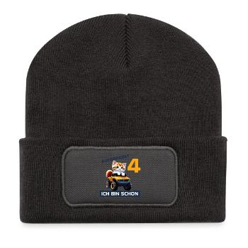 4. Geburtstag Katze auf Monstertruck 4 Jahre alt - Recycelte Patch Beanie - Dunkelgrau - Vorne