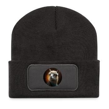 Professor schlaues Lama Alpaca mit Brille - Recycelte Patch Beanie - Dunkelgrau - Vorne
