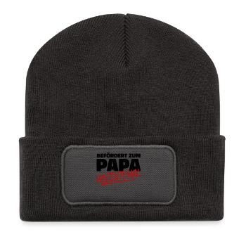 Schwanger Papa Eltern Familienglück Statement Baby - Recycelte Patch Beanie - Dunkelgrau - Vorne