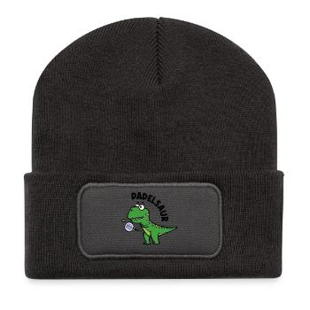 Padel Schläger Spieler Ball Dinosaurier Spruch - Recycelte Patch Beanie - Dunkelgrau - Vorne
