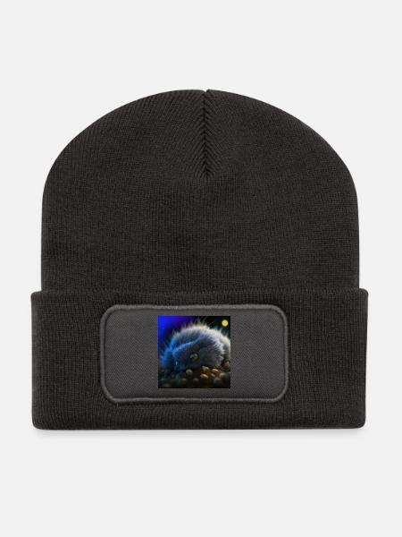 Photo macro créature 07 - Beanie recyclé à patch - charbon