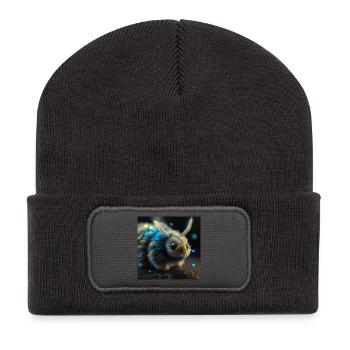 Photo macro créature 04 - Beanie recyclé à patch - charbon - Devant