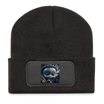 Photo macro créature 12 - Beanie recyclé à patch - charbon - Devant