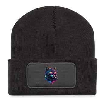Coole Katze - Recycelte Patch Beanie - Dunkelgrau - Vorne