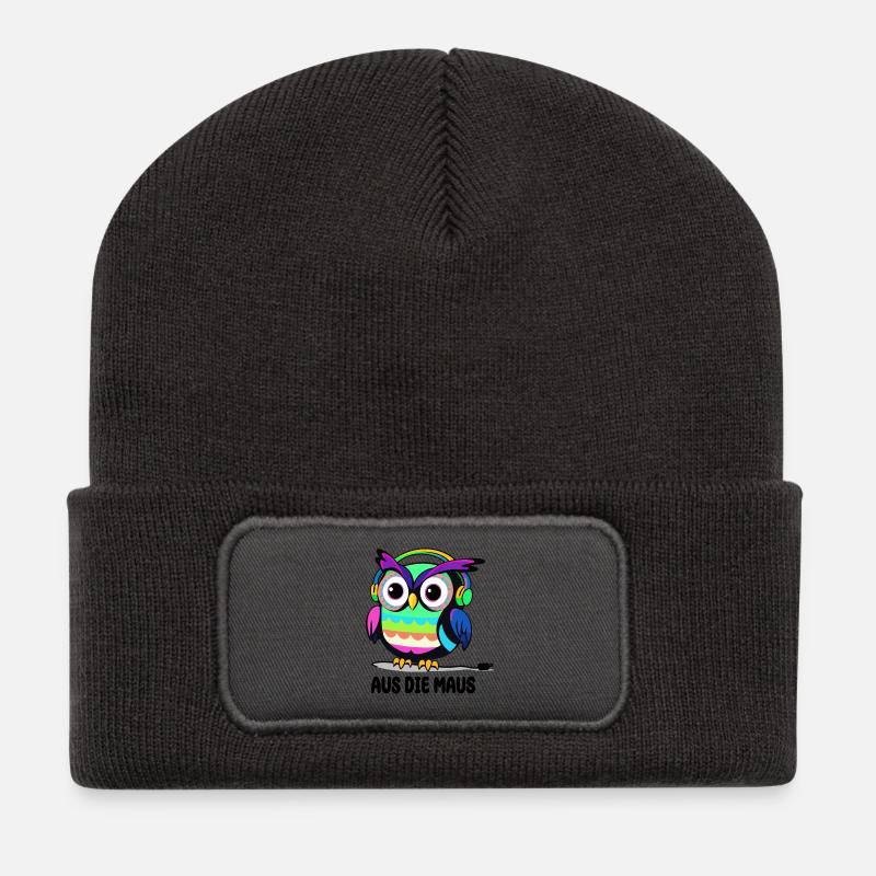 Lustige Eule Aus die Maus - Recycelte Patch Beanie - Dunkelgrau