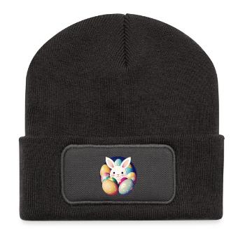 Lapin de Pâques avec des œufs de Pâques - Beanie recyclé à patch - charbon - Devant