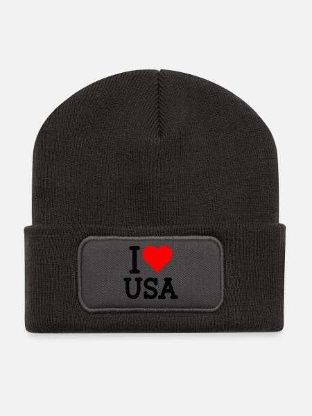 i love usa - Beanie recyclé à patch - charbon